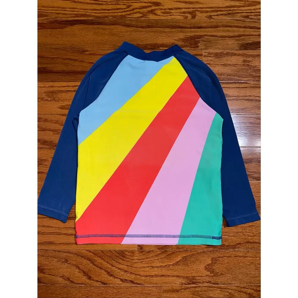 Mini Boden Rainbow Stripe Long Sleeve Rash Guard Swim Shirt Size 7-8Y